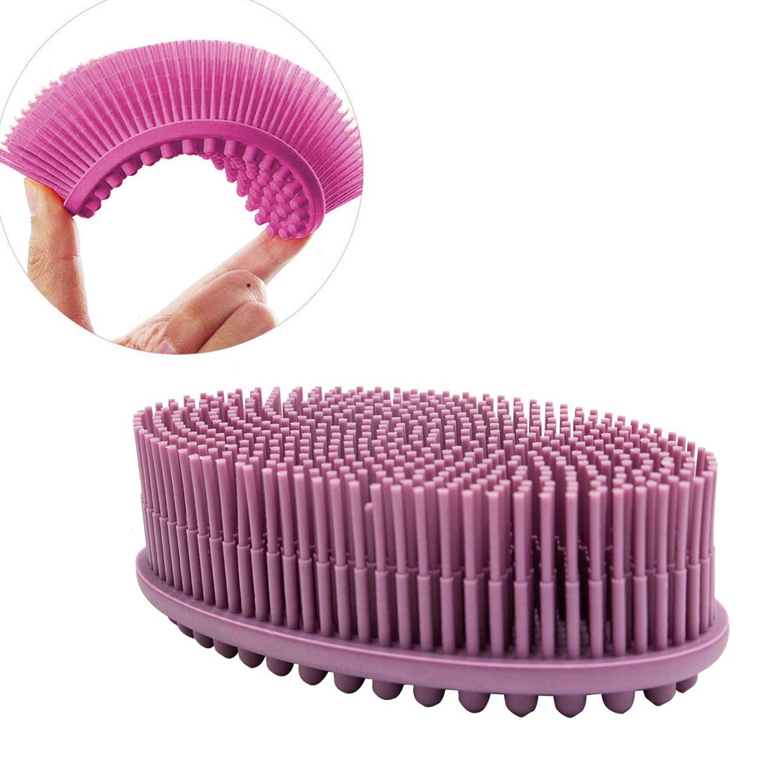 Body Brush,Silicone Body Bath Brush Double Side Back Scrubber Handle Bath Shower Brushes Scrubbers with Ultra Soft Bristles,Non-Slip