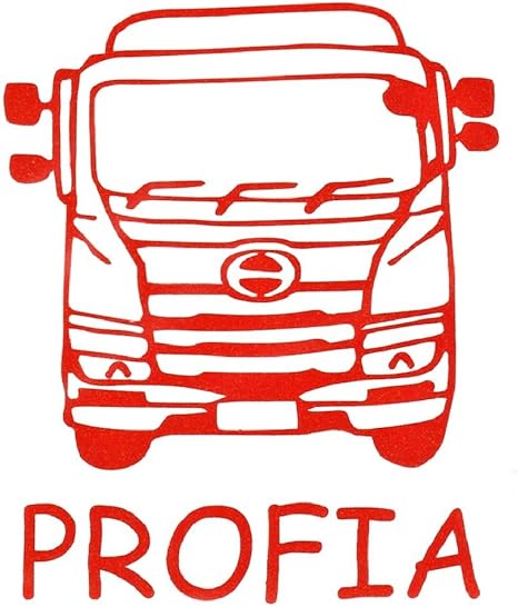 Amazon トラック用キャビンステッカー 日野新型17プロフィア 味がある可愛さ愛車のワンポイントに フロントフェイス似顔絵カッティングステッカー ラメレッド赤文字 ステッカー デカール 車 バイク