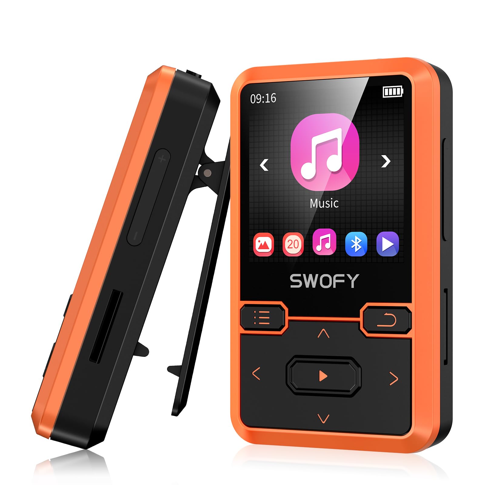 32GB Clip MP3 Player Bluetooth 5.0, Portable Wearable Sports Music Player, Ultra Light Hi-Fi Lossless Sound Quality MP3 Player for Kids, FM Radio Support, Pedometer, Max 128GB (Orange)