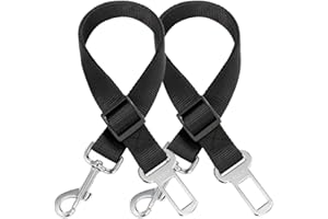 H&S Dog Seat Belt for Car Traveling - Adjustable Nylon Seat Belt for Dogs with Steel Buckles - 2pcs - Black Lead Restraint Harness with Attachment Clip for Dog's Safety