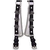 TrendyFashionJewelry TFJ Men Women Biker Fashion Boot Bracelets Black Leather Straps Silver Metal Chains Flowers Roses