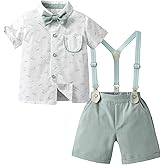 Boarnseorl Baby Boys Gentleman Outfits Shorts Sets,Infant Shirt + Shorts + Bow Tie + Suspenders