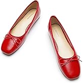 C.Paravano Ballet Flats | Womens Flats | Dressy Flats for Women | Ballet Shoes for Women | Square Toe Flat(Size 9.5,Red)