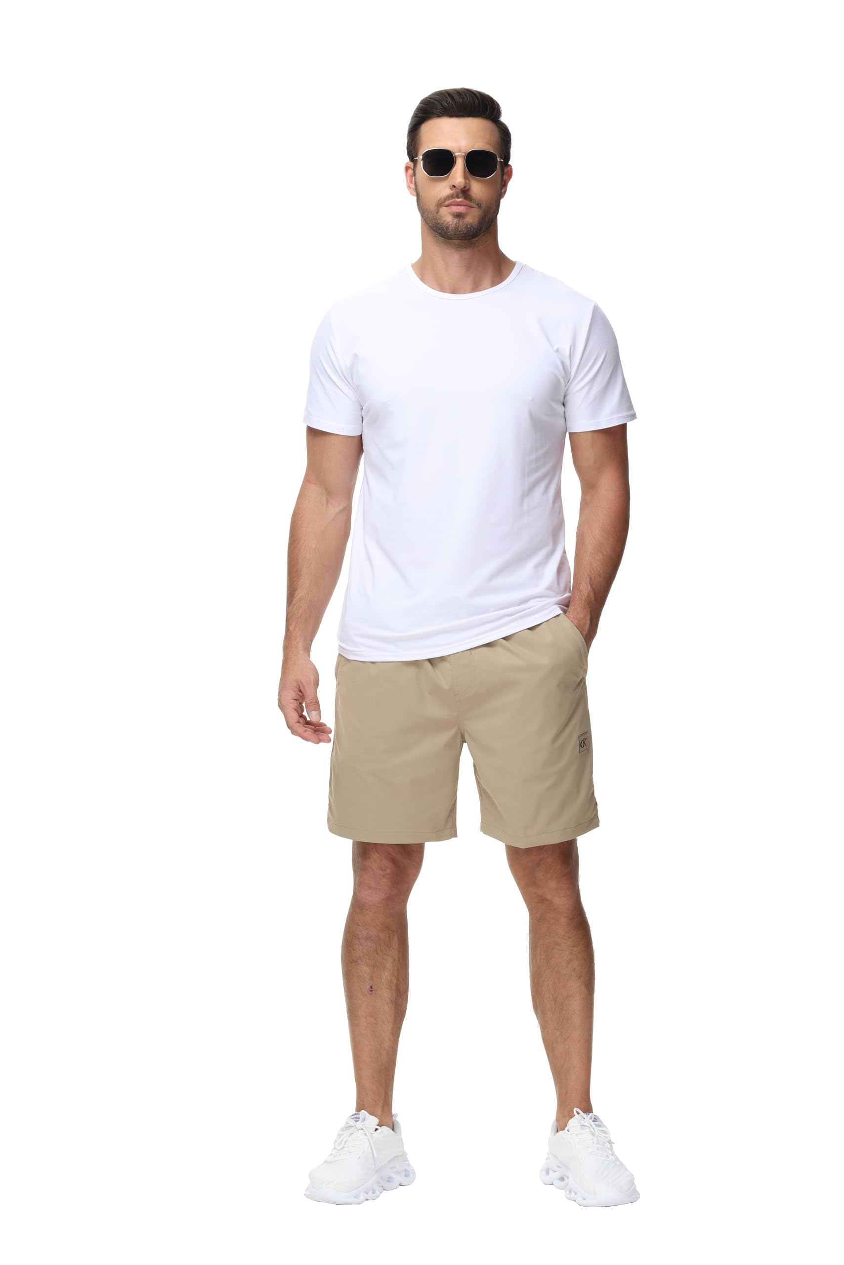 YuKaiChen Lässige Shorts Herren Kurze Hosen Sommer Klassische Twill Tunnelzug Stretch Elastische Taille mit Reißverschlusstaschen Größe L Khaki 6