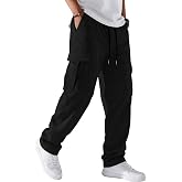 Men's Cargo Pants Drawstring Stretch Sweatpants Elastic Waist Casual Pants | Durable &amp; Breathable, Sweatpants with 4 Pockets, Relaxed Fit, Cargo Joggers Men,Hiking, Travel, Outdoor, Running &amp; Daily Wear