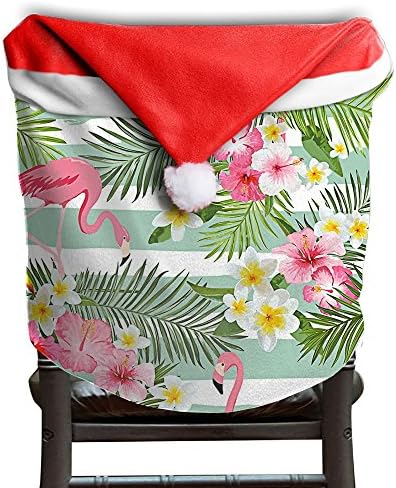 Christmas Chair Covers Flamingo Flowers Prints Red Chair Back Covers Slipcover Polyester And Velvet 19.6"