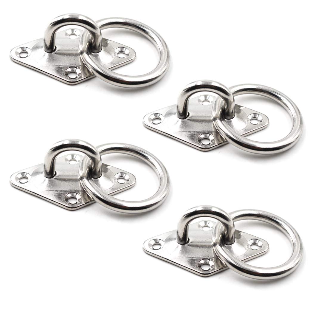 Ceiling Wall Mount Hook Heavy Duty Anchor Diamond Pad Eye Plate With Ring 5mm 3/16" 304 Stainless Steel Great for Yoga Swings Hammocks/Boat Rigging/Marine Deck Hardware/Suspension Training Straps
