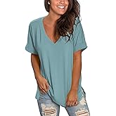SAMPEEL Womens Summer Tops Floral Tees Short Sleeve Tunic V Neck T Shirts