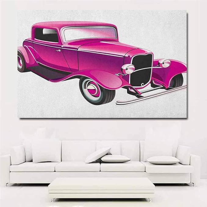 Amazon.com: Hot Pink Canvas Wall Art Vintage Muscle Car Illustration