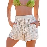 CUPSHE Women's Casual Shorts High Waisted Beach Cover Up Drawstring Lace Summer Shorts with Pockets