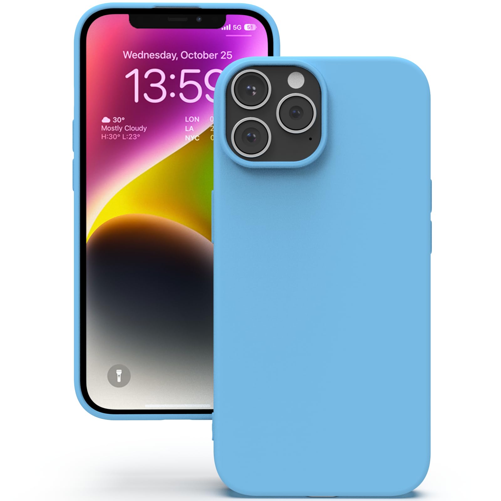 YATWIN Silicone Case for iPhone 13 Pro, Soft-Touch, Shockproof, DustProof, Antiskid Full Body Armour Phone Cover for Apple iPhone 13 Pro - Sky Blue