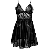 ShawGobow Heart Lace Babydoll Lingerie,Backless Sexy Night Gowns For Women,Sheer Nightgown Valentines Wedding Night