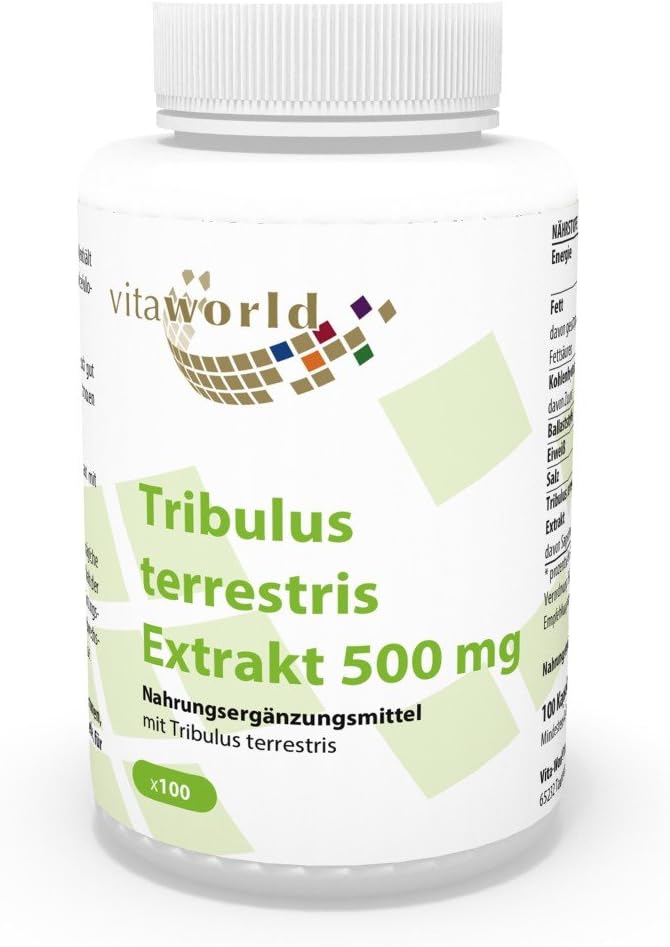 Vita World Tribulus Terrestris 500mg 100 Capsules 90% Saponins Vegan Made in Germany, 62 g (Pack of 1)