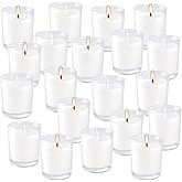 20 Pack Warm White Unscented Clear Glass Filled Votive Candles. Hand Poured Wax Candle Ideal Gifts for Aromatherapy Spa Weddings Birthdays Holidays Party (Warm White)