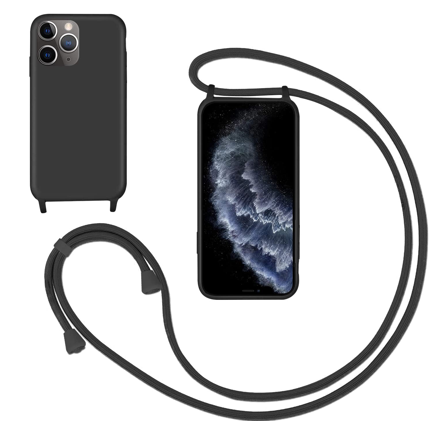 GoodcAcy Crossbody Lanyard Case for iPhone 11 Pro, Liquid Silicone Protective Phone Case with Strap Adjustable Neck Cord Necklace Soft Cover for iPhone 11 Pro, Black
