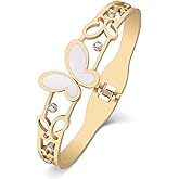 NEWEI Cute Butterfly Bracelet Bangle for Women Stainless Steel 18k Gold Plated Butterfly Charms for Bracelets Couple Butterflies Gifts (Butterfly D Gold)