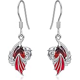 LONAGO Dragon Birthstone Earrings 925 Sterling Silver Wyvern Dragon Drop Dangle Earring Gift for Women