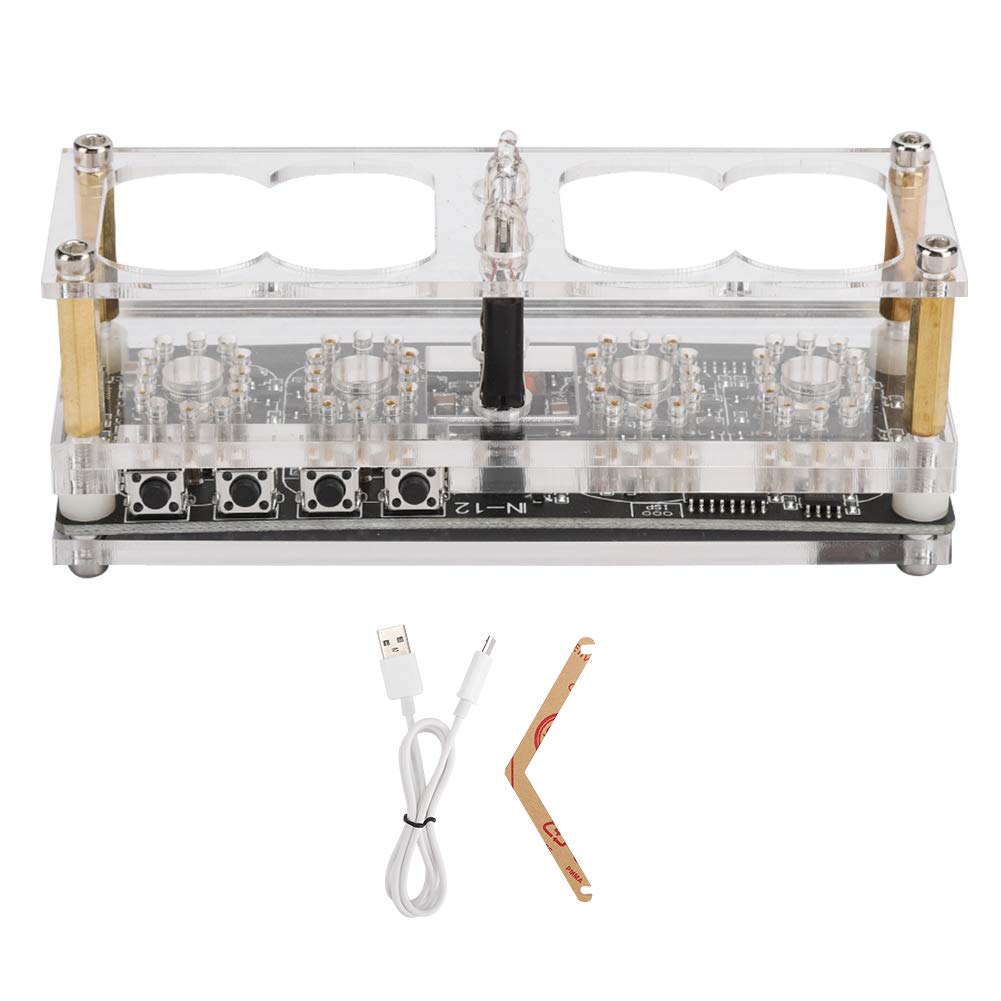 Fdit Nixie Tube Clock IN-12, Vintage Retro Table Clock Powered by 5V Micro USB, 4 Bits & 7 RGB Lights & DIY Acrylic Shell, Punk Style Gift(No Nixie Tube)