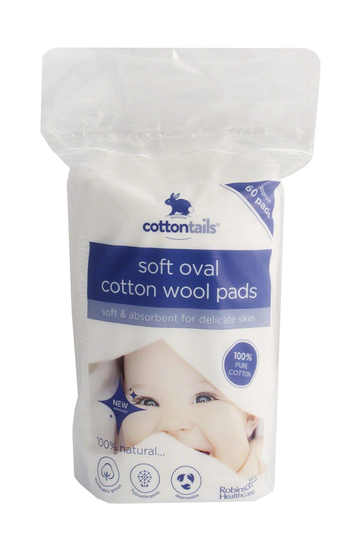 Cottontails Oval Cotton Wool Pads, Pack of 60