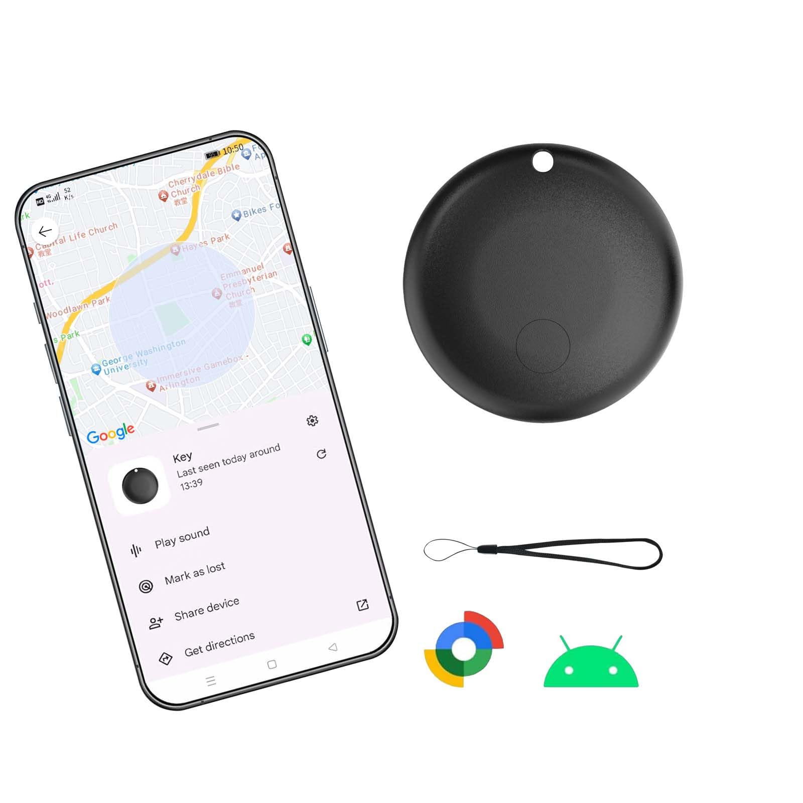 Photo 1 of 1 Pack Air Tag for Android,Google Certified Android Tracker Tags,Smart Tags for Android for Google Find My Device(Find Hub) App Key Finder/Luggage Locator with No Subscription-Black