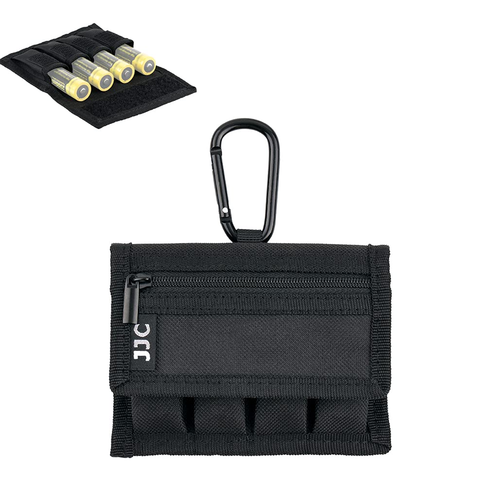 JJC Battery Pouch Holder Pockets for 4 Pcs 18650 Battery & Memory Card Holder for SD SDHC SDXC Card