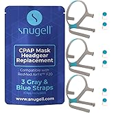 Snugell Replacement Straps for AirFit ResMed F20 Full Face CPAP Mask (3-Pack)–Clips Included–Elastic Nylon–Gray/Blue Color