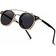 Technigadgets Pedro Steampunk Double Lens Clip On Men Sunglasses Retro Polarized Double Bridge Metal Frame UV 400 Protection