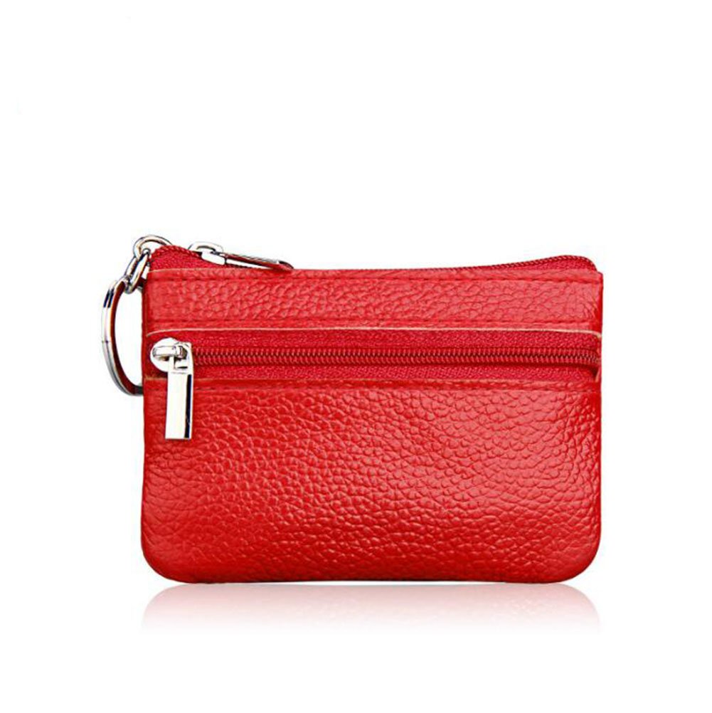AprinCtempsD Ladies Small Coin Purse Genuine Leather with Zip Mini Change Wallet Pouch for Womens for Womens Mens with Key Ring (Red)