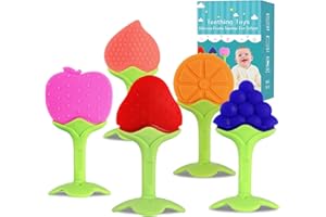 5 PCS Baby Teething Toys, Bagvhandbagro Soft Fruit Teething Toys for Babies Over 3 Months, Silicone Baby Teethers Stick Freezer Safe for Infants and Toddlers