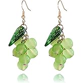 coadipress 3D Grape Earrings for Women Unique Cute Fruits Dangle Drop Earrings Gold Plated Acrylic Summer Green Leaf Fruit Earrings Statement Charm Jewelry Gifts