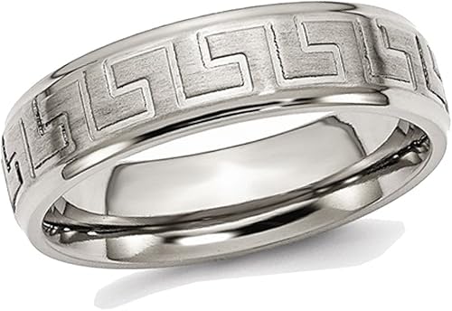 Gem And Harmony Mens Greek Key 6mm Titanium Satin Polished Wedding Band Amazon Com