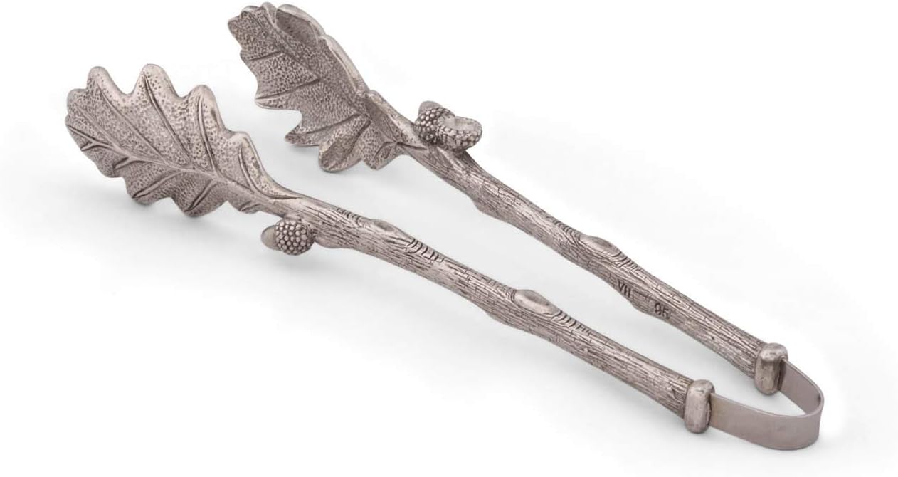 Vagabond HousePewter Oak Leaf Pattern Ice/Bread/Bar Tongs 8''Long x 3''Wide x 1''Tall