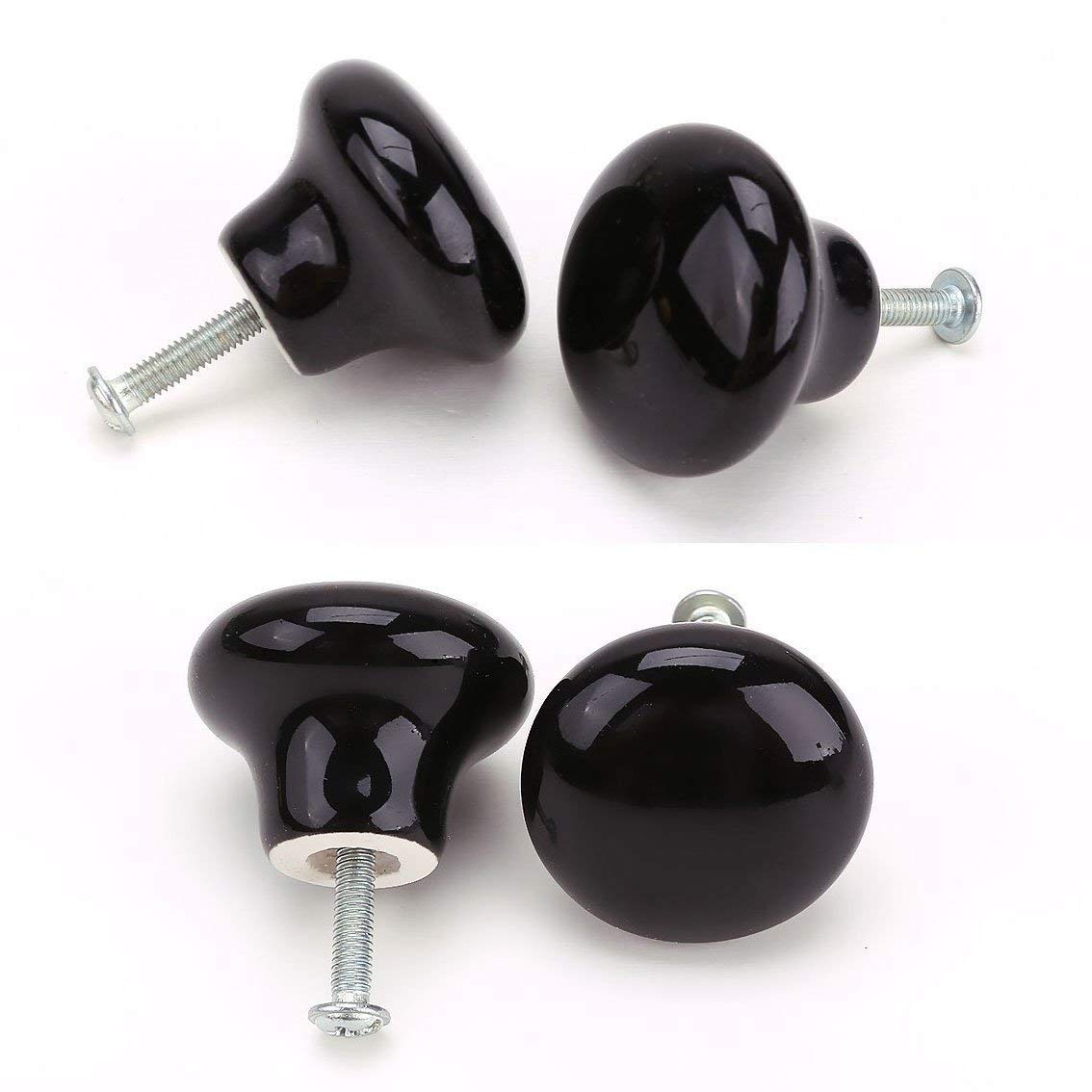 Yeqoo Ceramic Porcelain china Vintage Round Style Bedroom Door Cabinet Cupboard Drawer Knob Pull Handle, Button shape,Set of 6 (Black)