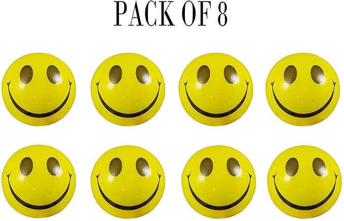 ToysStock Smiley Face Squeeze Balls for Stress Relief and Playing (Yellow) Pack of 8