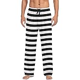 Pfrewn Pajama Pants Mens Lounge Pants Super Soft Pajama Bottoms with Pockets,Retro White and Black Striped