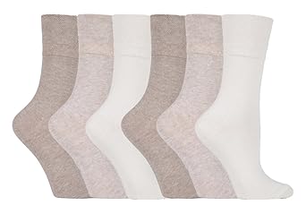 Gentle Grip - 6 Paar Damen Gesundheitssocken Ohne Gummi Diabetiker Druckfreie Handgekettelt Baumwollanteil Socken 37-42 EUR (