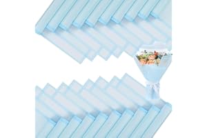 FUHITIM 20 Sheets Flower Wrapping Paper - Waterproof Floral Bouquet Packaging Paper for DIY Crafts，Florist Supplies Packaging Paper for Wedding Birthday Gift (Translucent Light Blue)