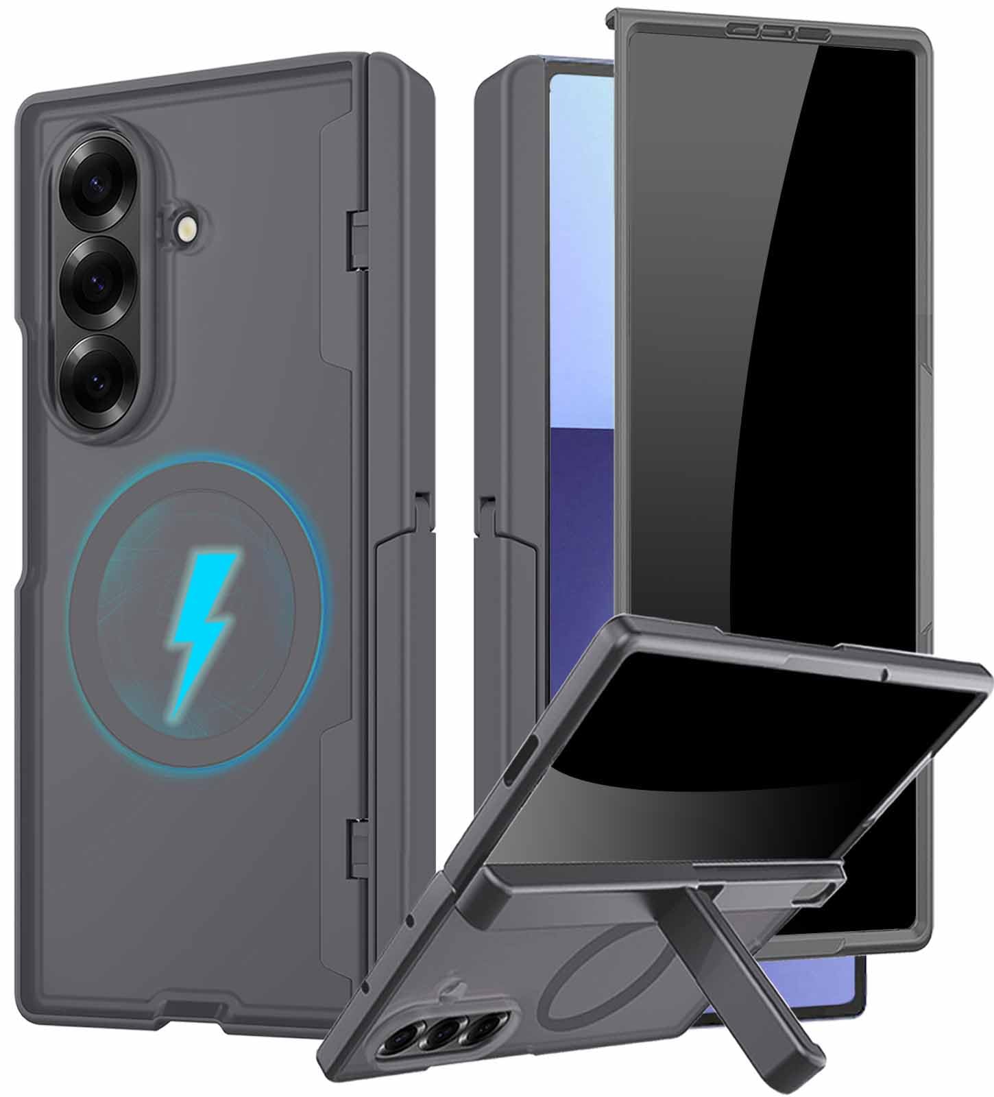 Photo 1 of YQODSZ for Samsung Galaxy Z Fold 7 Magnetic Case with Stand, [Compatible with Magsafe] Military Grade Drop Bumper Built in Privacy Screen Protector Hinge Protection Rugger Cover for Z Fold 7 Grey