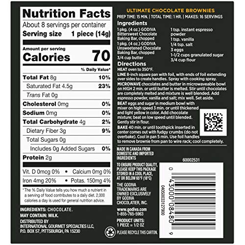 Godiva Unsweetened Chocolate Premium Baking bar, 4 oz