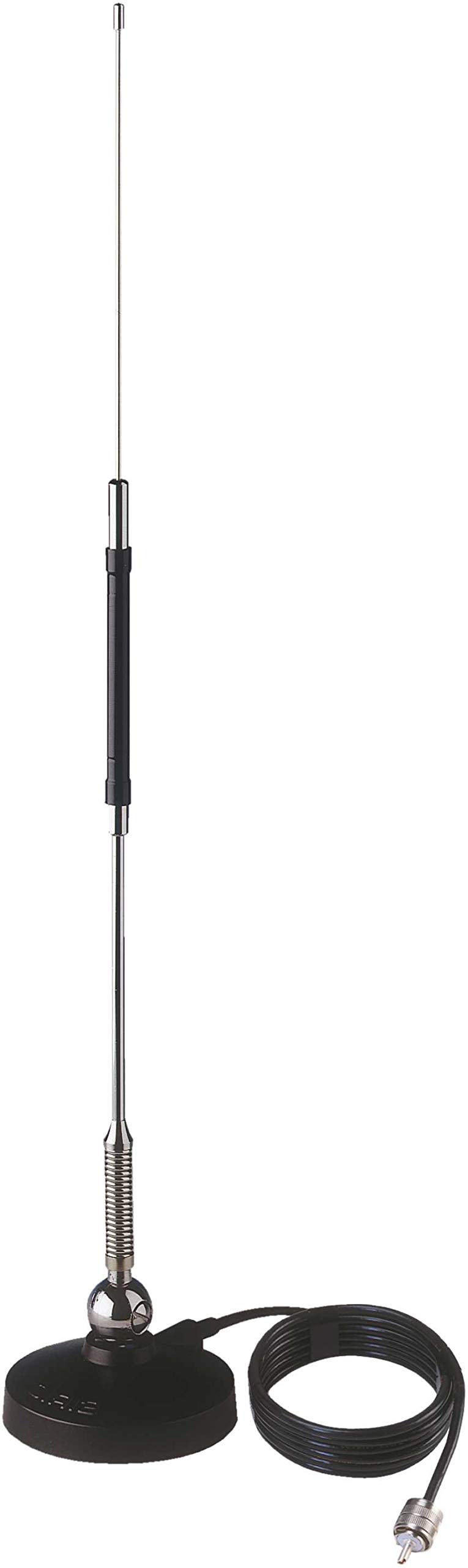 Sirio Antenne MINI MAG 27 with magnetic base diam. 90 mm, CB Antenna Frequency 27-27.5MHz, 50W (CW) Short Time, Stainless Steel Stylus with Spring, Tilting 180°, Height 0.63m, 3m Cable, UHF Connector