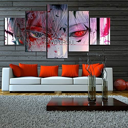 kkxdpqq Canvas Wall Art 5 Panel Tokyo and Ghoul Anime Ken Kaneki Painting 5 Piece Artwork Home Decor Picture HD Print Modern Poster Artmura Frameless