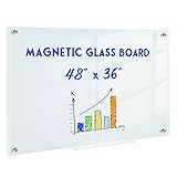 QUEENLINK Magnetic Glass Whiteboard, 4' x 3' Glass