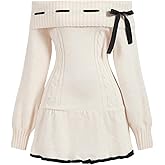 SOLY HUX Women's Off The Shoulder Sweater Dress Bowknot Knit Mini Dresses Bodycon Long Sleeve Sweater Dress 2024 Trendy
