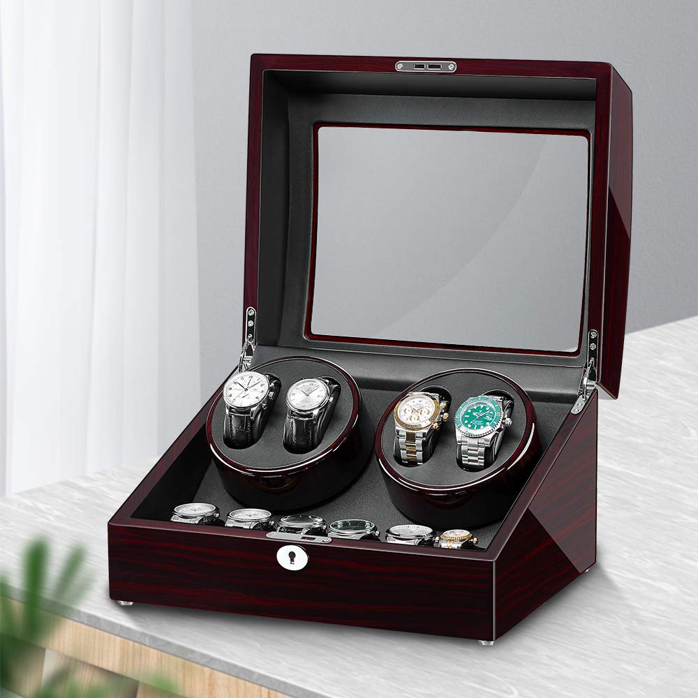 JQUEEN Watch Winder for Automatic Watches with Quiet Motors,4+6 Watches Storage Box Case with Soft and Flexible Watch Pillows