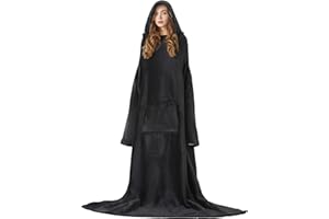 L'AGRATY Sherpa Wearable Blanket with Sleeves Pocket and Hat - Extra Long Warm Soft Fleece Cozy Functional Blankets - Gifts for Women Girlfriend Mom Wife and Daughter (Black)
