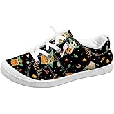 Women Halloween Pumpkin Ghost Bat Print Low Top Canvas Sneakers, Elastic No Tie Lace Slip On Casual Walking Shoes White Rubber Sole