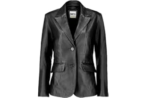 Fanfits Women’s Lambskin Classic 2-Button Leather Blazer | Casual Long Sleeves Coat, Stylish Leather Blazer