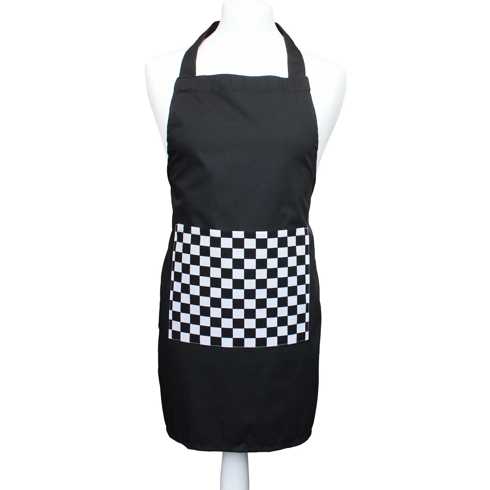 Childrens Kitchen Cooking Fun Black Apron With Various Checked Pocket Colours (10-12 years, Black)