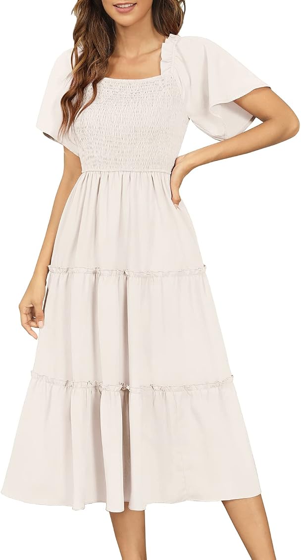 Zattcas Smocked Midi Dress Flutter 