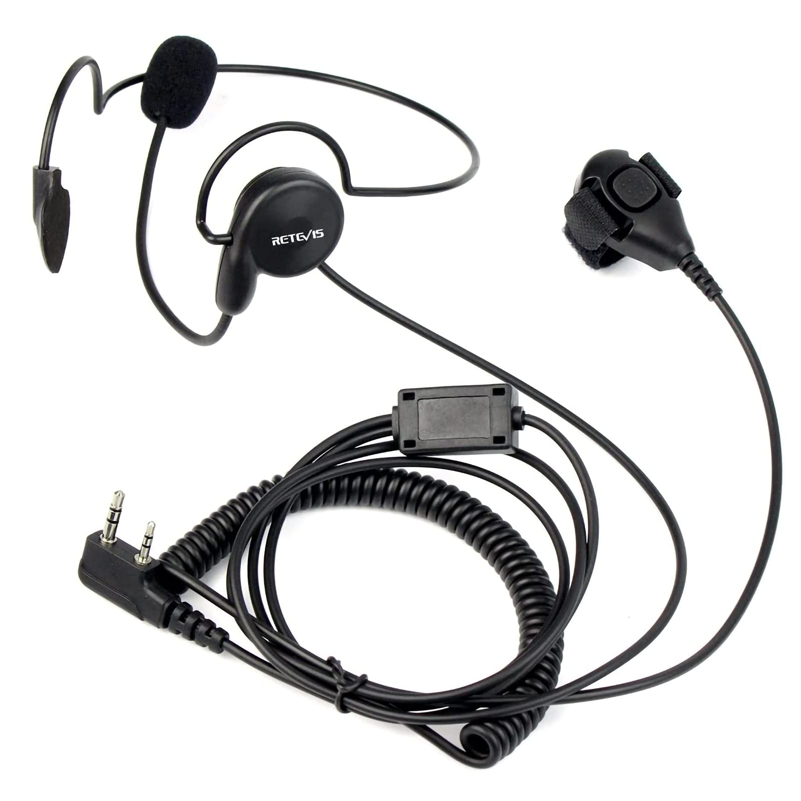 Retevis Walkie Talkie Earpiece with Mic Finger PTT 2 Pin Headset Behind Head Earpiece Compatible with 2 Way Radio RT24 RT622 RT27 RT5R Baofeng UV-5R BF-888S Kenwood eSynic HYT for Hunting(1 Pcs)
